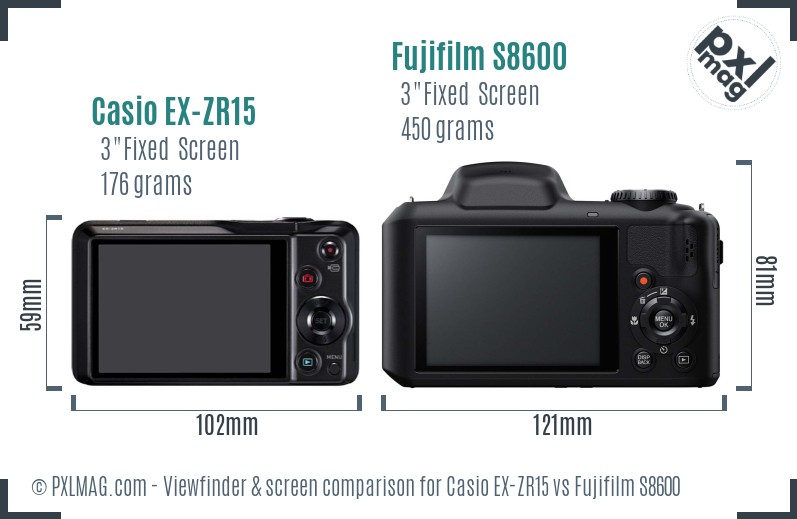 Casio EX-ZR15 vs Fujifilm S8600 Screen and Viewfinder comparison