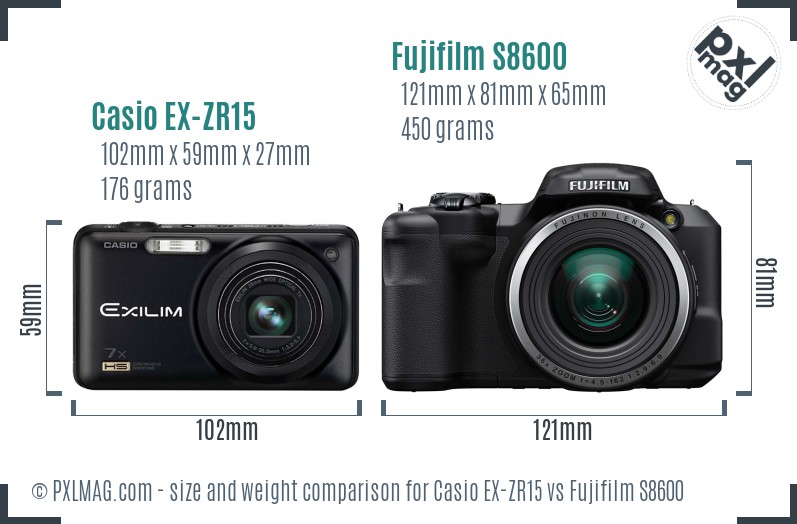 Casio EX-ZR15 vs Fujifilm S8600 size comparison Casio EX-ZR15 vs Fujifilm S8600 size comparison