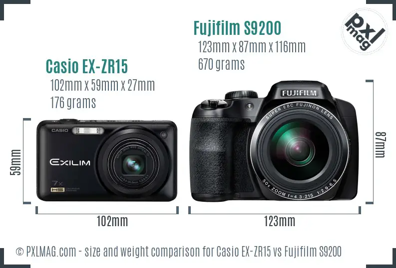 Casio EX-ZR15 vs Fujifilm S9200 size comparison Casio EX-ZR15 vs Fujifilm S9200 size comparison