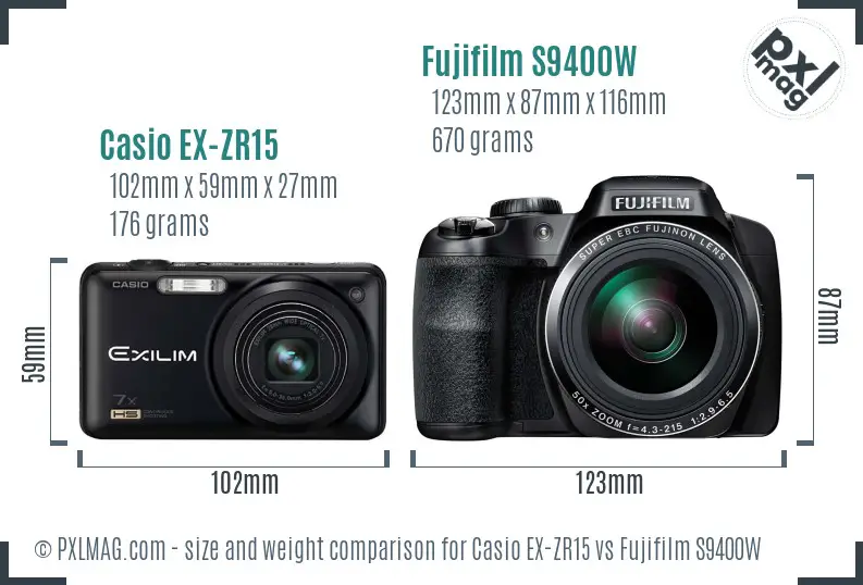 Casio EX-ZR15 vs Fujifilm S9400W size comparison