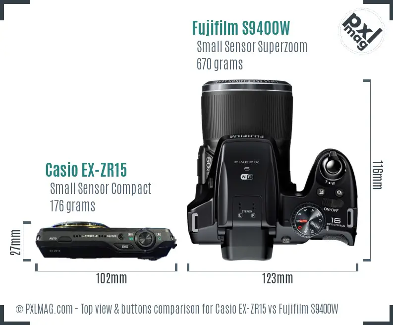 Casio EX-ZR15 vs Fujifilm S9400W top view buttons comparison