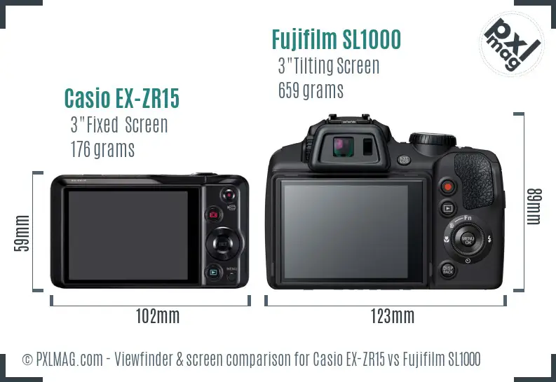 Casio EX-ZR15 vs Fujifilm SL1000 Screen and Viewfinder comparison