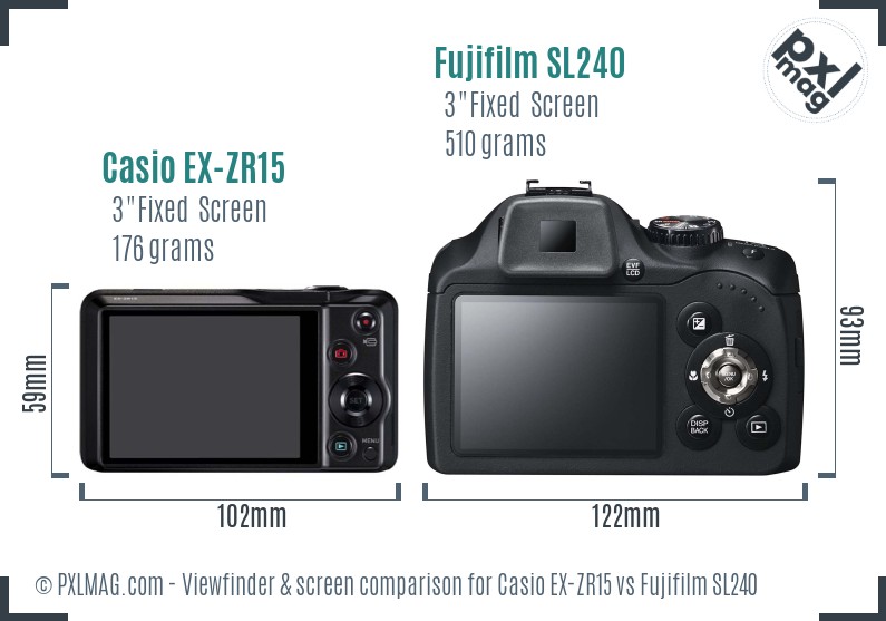 Casio EX-ZR15 vs Fujifilm SL240 Screen and Viewfinder comparison