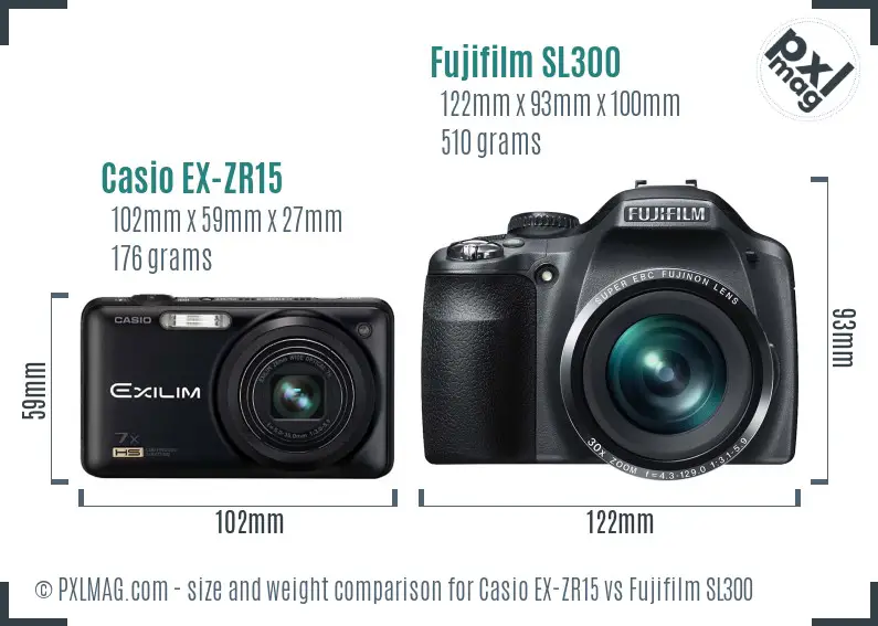 Casio EX-ZR15 vs Fujifilm SL300 size comparison Casio EX-ZR15 vs Fujifilm SL300 size comparison