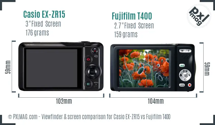 Casio EX-ZR15 vs Fujifilm T400 Screen and Viewfinder comparison