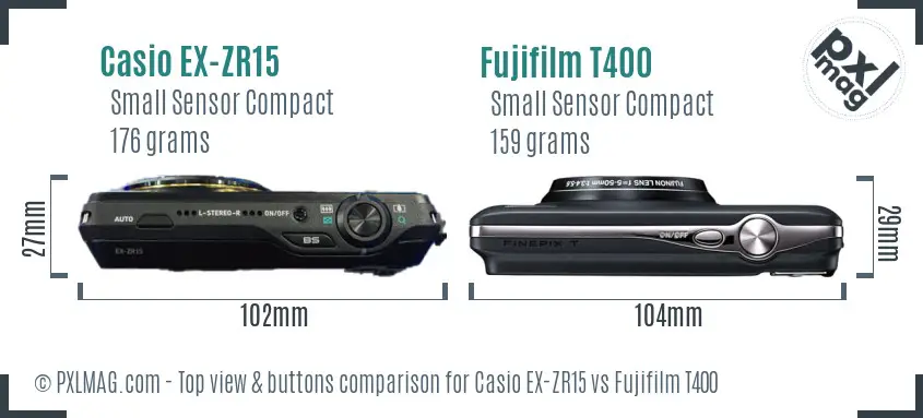 Casio EX-ZR15 vs Fujifilm T400 top view buttons comparison