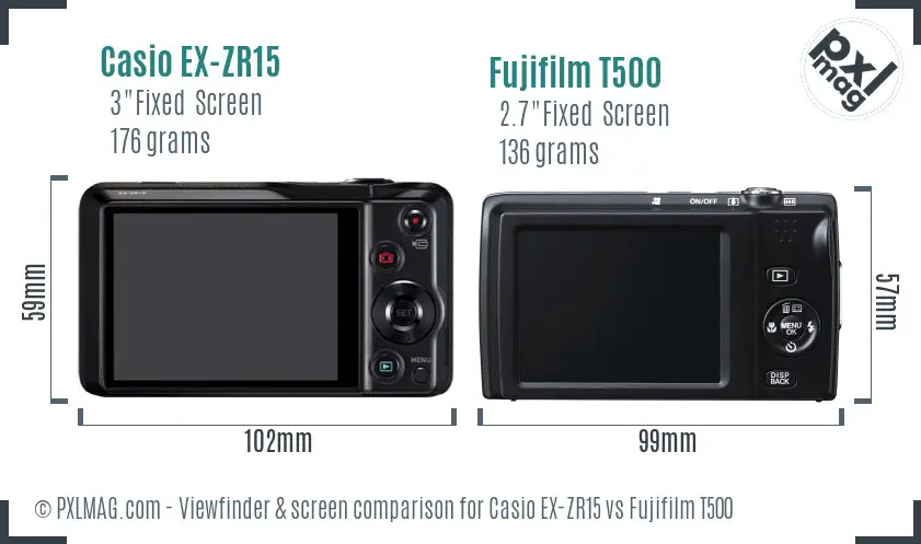 Casio EX-ZR15 vs Fujifilm T500 Screen and Viewfinder comparison