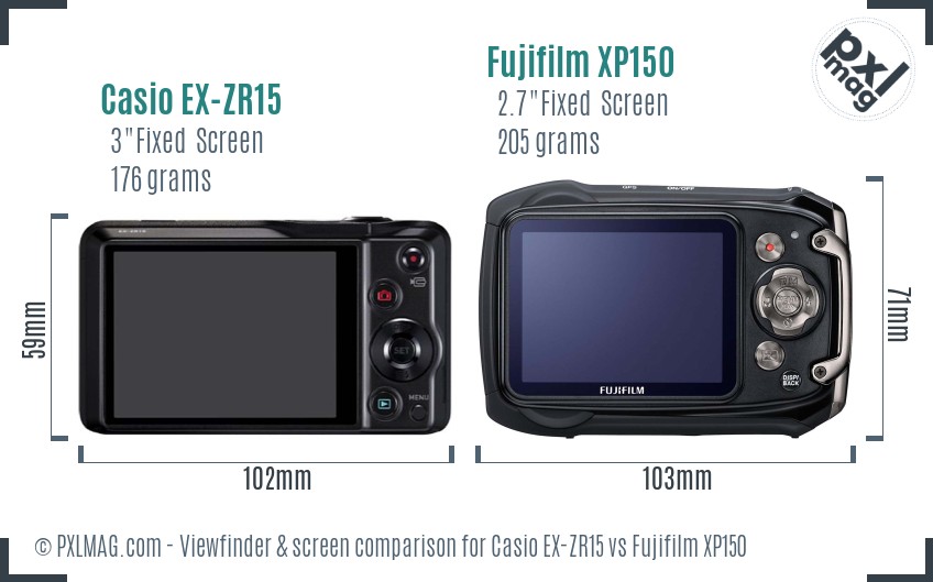Casio EX-ZR15 vs Fujifilm XP150 Screen and Viewfinder comparison