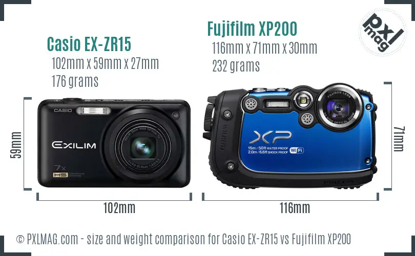 Casio EX-ZR15 vs Fujifilm XP200 size comparison Casio EX-ZR15 vs Fujifilm XP200 size comparison