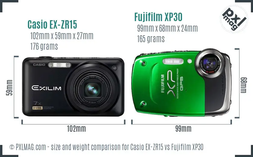 Casio EX-ZR15 vs Fujifilm XP30 size comparison Casio EX-ZR15 vs Fujifilm XP30 size comparison