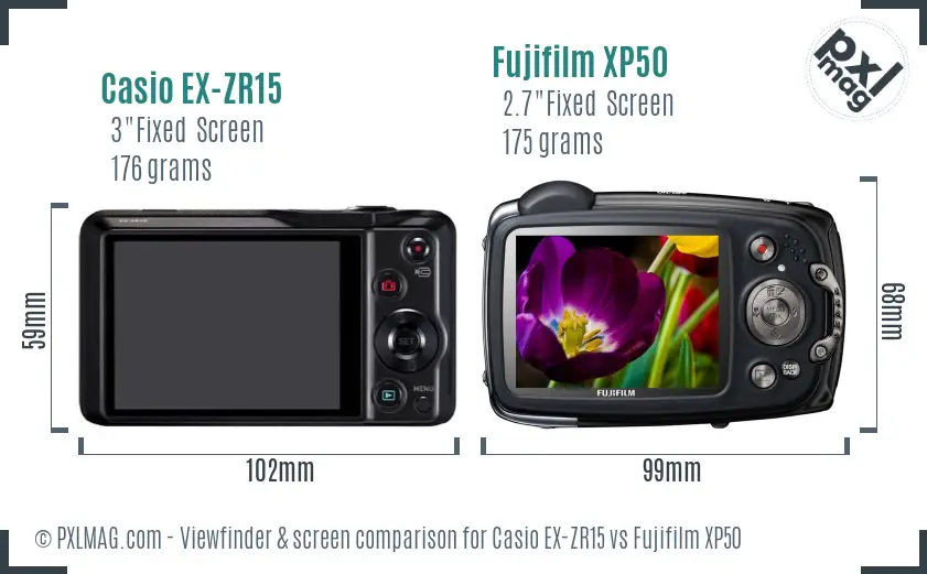 Casio EX-ZR15 vs Fujifilm XP50 Screen and Viewfinder comparison