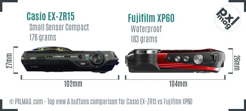 Casio EX-ZR15 vs Fujifilm XP60 top view buttons comparison