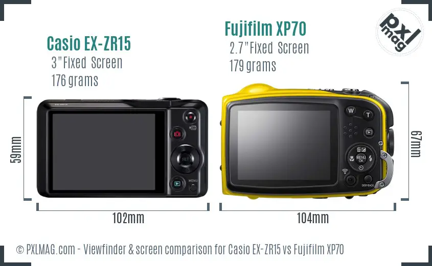 Casio EX-ZR15 vs Fujifilm XP70 Screen and Viewfinder comparison