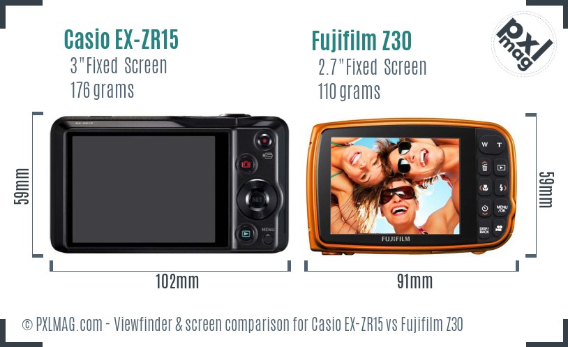 Casio EX-ZR15 vs Fujifilm Z30 Screen and Viewfinder comparison