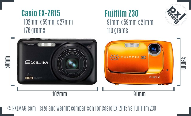 Casio EX-ZR15 vs Fujifilm Z30 size comparison Casio EX-ZR15 vs Fujifilm Z30 size comparison