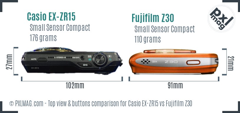 Casio EX-ZR15 vs Fujifilm Z30 top view buttons comparison