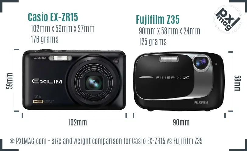Casio EX-ZR15 vs Fujifilm Z35 size comparison