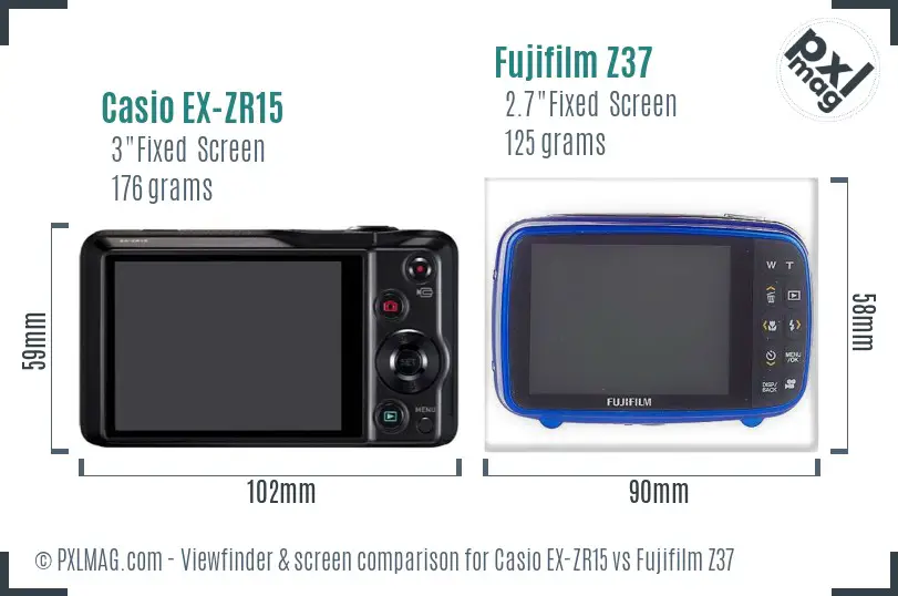 Casio EX-ZR15 vs Fujifilm Z37 Screen and Viewfinder comparison