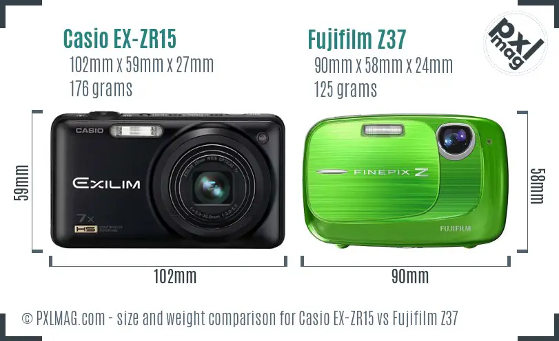 Casio EX-ZR15 vs Fujifilm Z37 size comparison