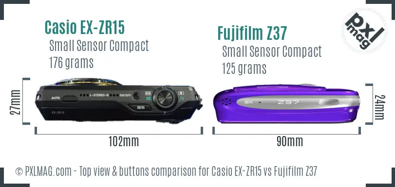 Casio EX-ZR15 vs Fujifilm Z37 top view buttons comparison