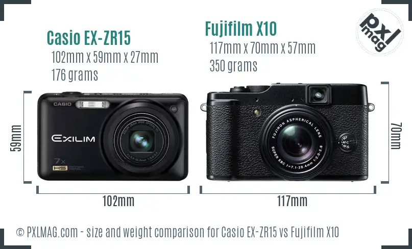 Casio EX-ZR15 vs Fujifilm X10 size comparison Casio EX-ZR15 vs Fujifilm X10 size comparison