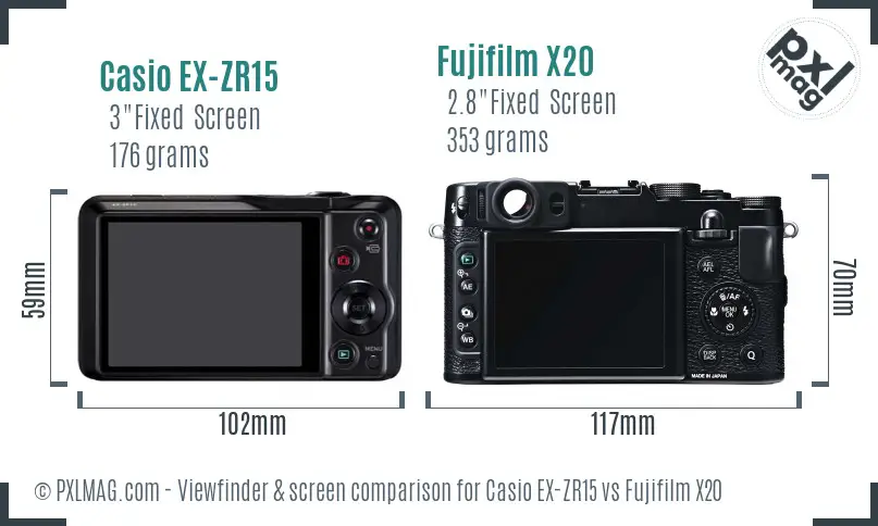 Casio EX-ZR15 vs Fujifilm X20 Screen and Viewfinder comparison