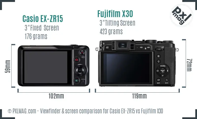 Casio EX-ZR15 vs Fujifilm X30 Screen and Viewfinder comparison