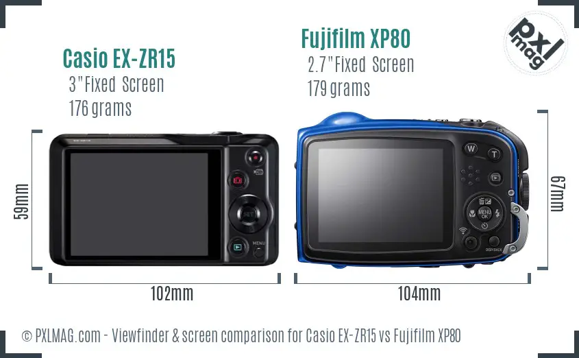 Casio EX-ZR15 vs Fujifilm XP80 Screen and Viewfinder comparison