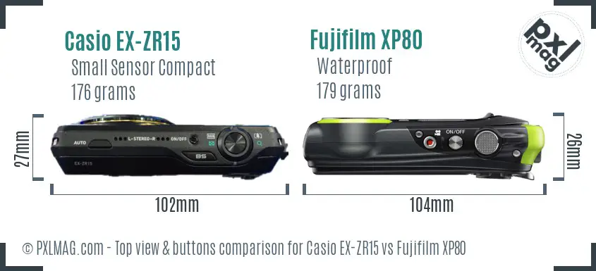 Casio EX-ZR15 vs Fujifilm XP80 top view buttons comparison