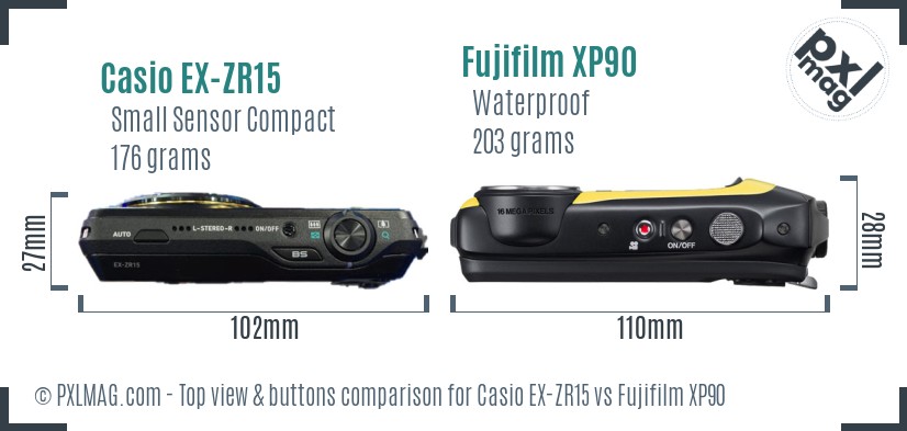 Casio EX-ZR15 vs Fujifilm XP90 top view buttons comparison