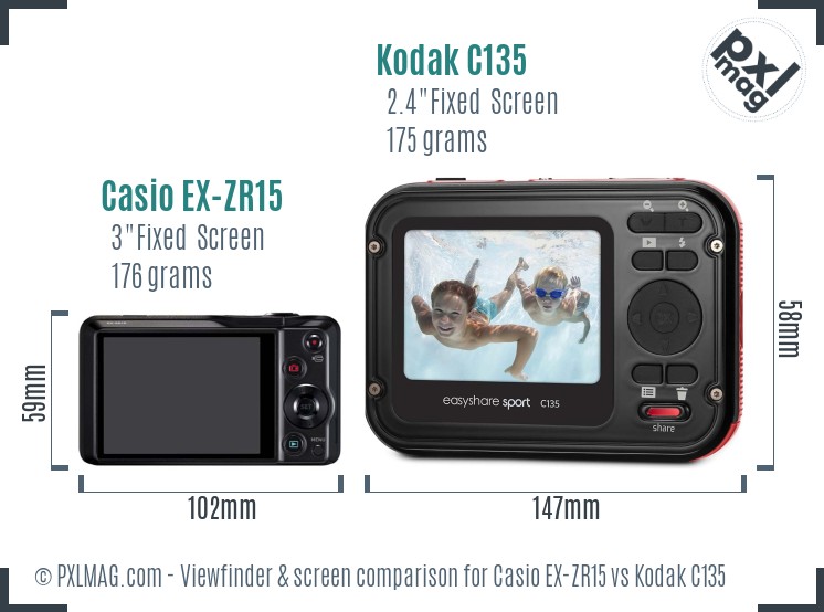 Casio EX-ZR15 vs Kodak C135 Screen and Viewfinder comparison
