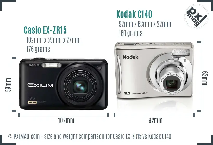 Casio EX-ZR15 vs Kodak C140 size comparison Casio EX-ZR15 vs Kodak C140 size comparison