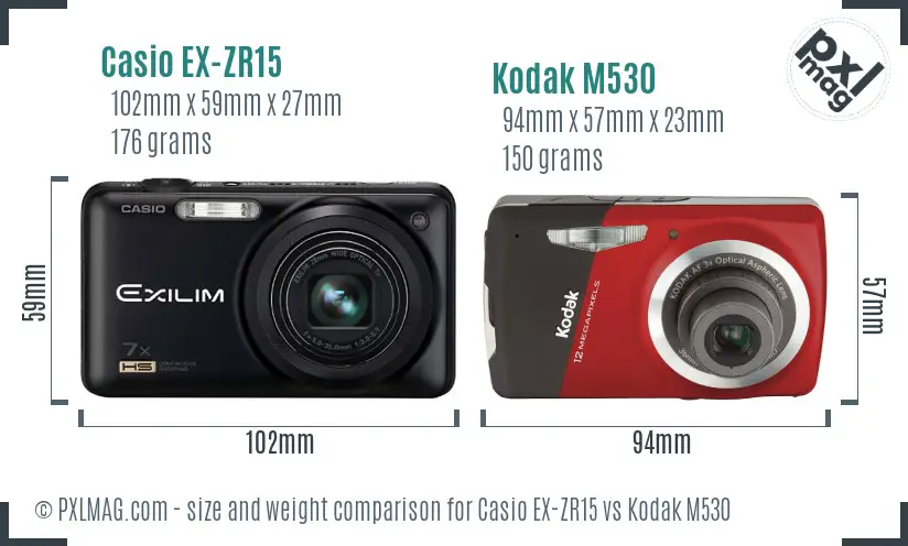 Casio EX-ZR15 vs Kodak M530 size comparison
