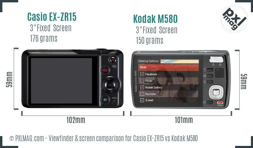 Casio EX-ZR15 vs Kodak M580 Screen and Viewfinder comparison