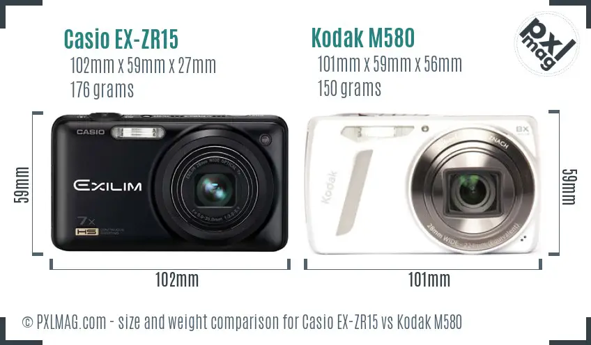 Casio EX-ZR15 vs Kodak M580 size comparison Casio EX-ZR15 vs Kodak M580 size comparison