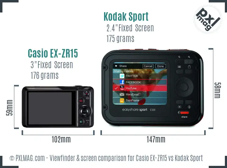 Casio EX-ZR15 vs Kodak Sport Screen and Viewfinder comparison Casio EX-ZR15 vs Kodak Sport Screen and Viewfinder comparison