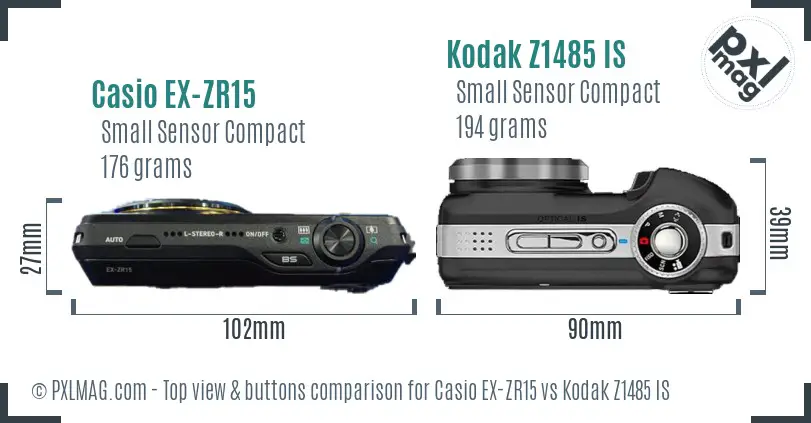 Casio EX-ZR15 vs Kodak Z1485 IS top view buttons comparison