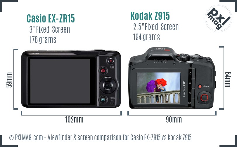 Casio EX-ZR15 vs Kodak Z915 Screen and Viewfinder comparison