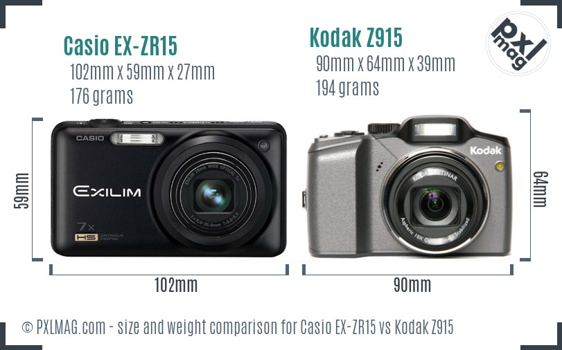 Casio EX-ZR15 vs Kodak Z915 size comparison