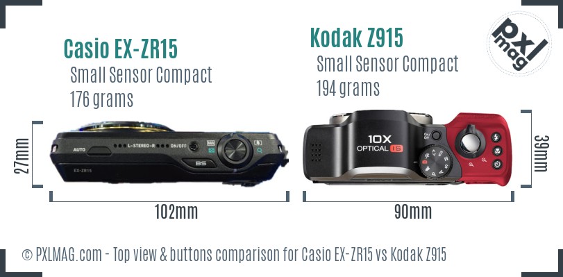 Casio EX-ZR15 vs Kodak Z915 top view buttons comparison
