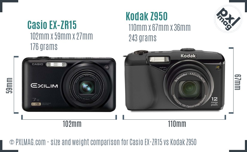Casio EX-ZR15 vs Kodak Z950 size comparison Casio EX-ZR15 vs Kodak Z950 size comparison