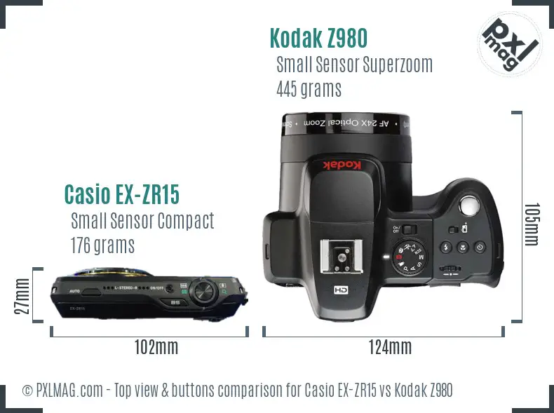 Casio EX-ZR15 vs Kodak Z980 top view buttons comparison