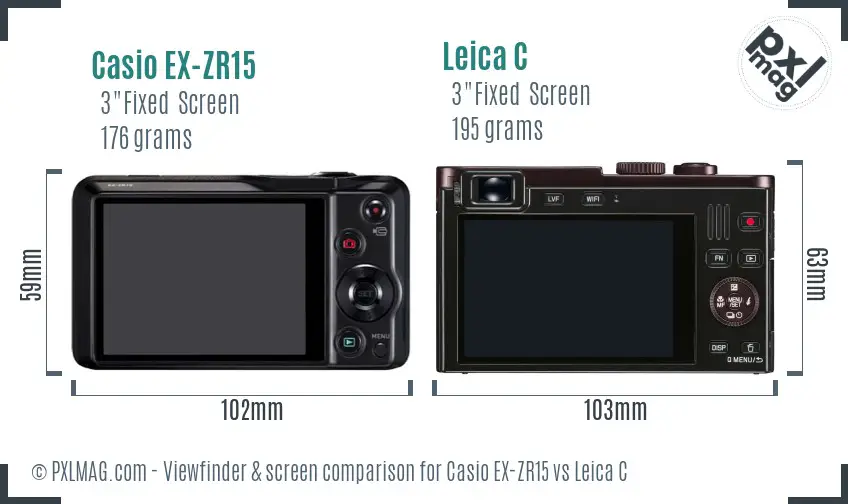 Casio EX-ZR15 vs Leica C Screen and Viewfinder comparison