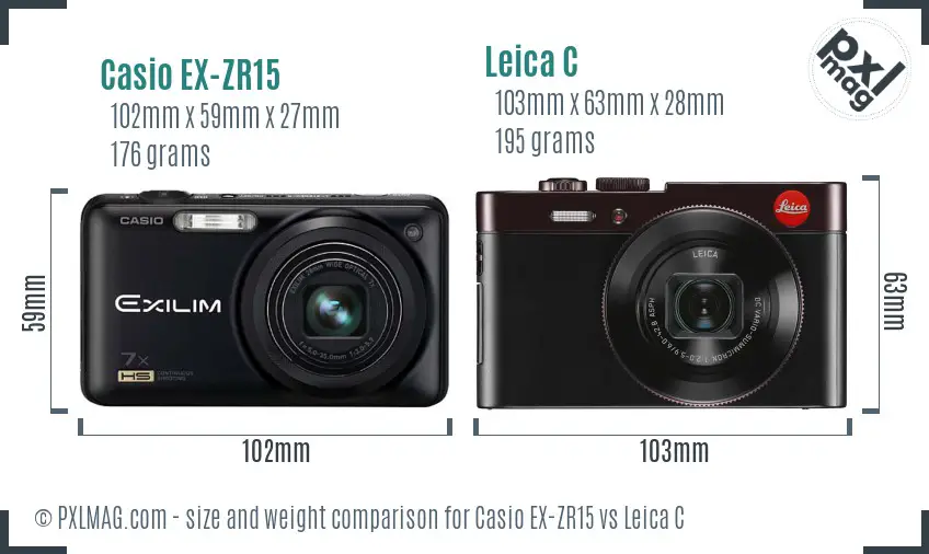 Casio EX-ZR15 vs Leica C size comparison