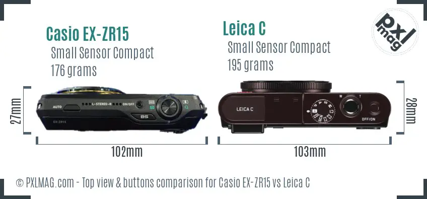 Casio EX-ZR15 vs Leica C top view buttons comparison