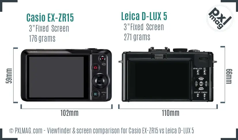 Casio EX-ZR15 vs Leica D-LUX 5 Screen and Viewfinder comparison