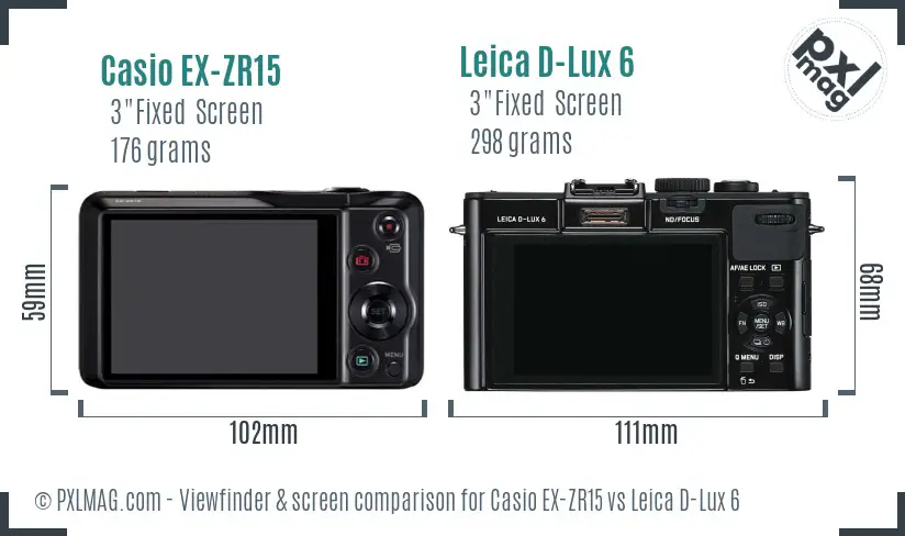 Casio EX-ZR15 vs Leica D-Lux 6 Screen and Viewfinder comparison Casio EX-ZR15 vs Leica D-Lux 6 Screen and Viewfinder comparison