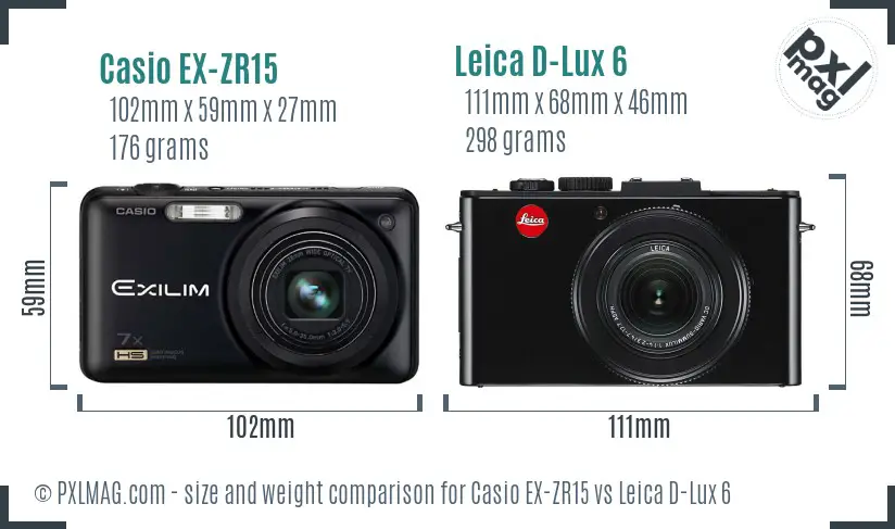 Casio EX-ZR15 vs Leica D-Lux 6 size comparison Casio EX-ZR15 vs Leica D-Lux 6 size comparison