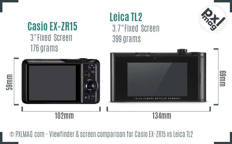 Casio EX-ZR15 vs Leica TL2 Screen and Viewfinder comparison