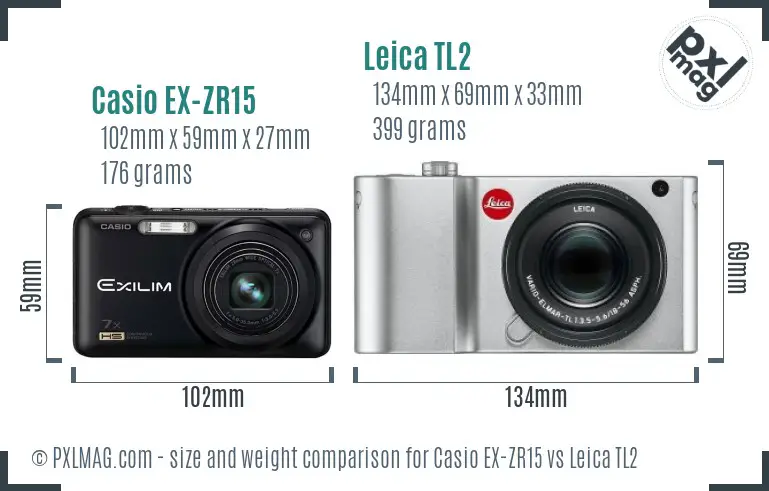 Casio EX-ZR15 vs Leica TL2 size comparison